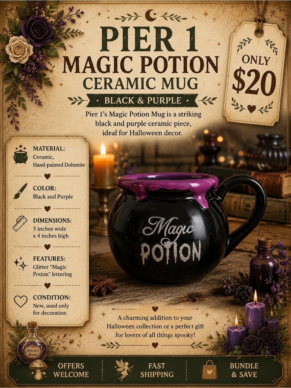 Pier 1 Magic Potion Ceramic Mug - Black & Purple